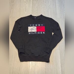 Tommy Hilfiger Black Sweatshirt with Red & White Flag Patch